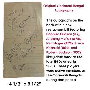 Cincinnati Bengals Original Autographs , Boomer Esiason, Anthony Muñoz, plus 3